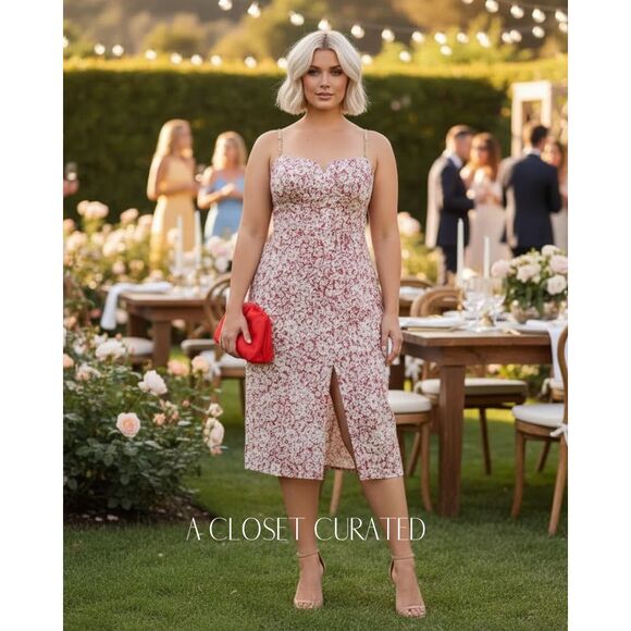 Anthropologie Slim Scalloped Midi Corset Dress 16 Red NWT - Picture 1 of 8